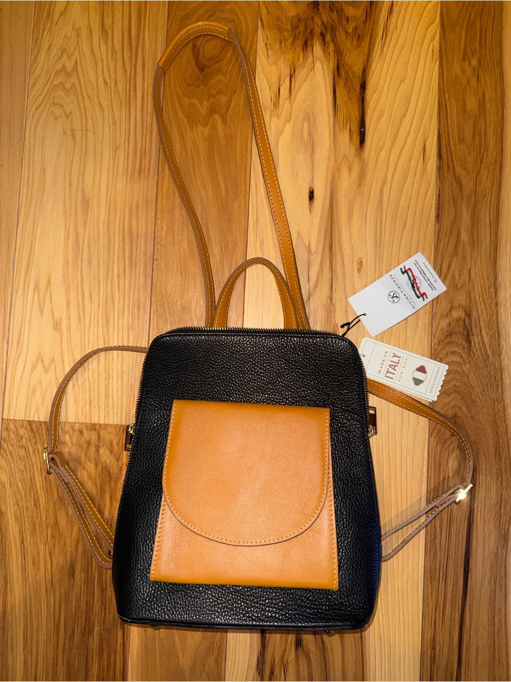 Black & Tan Leather Convertible Crossbody Backpack - Italian Leather